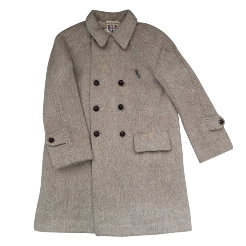 Vintage Prelude Made in England Wool Mohair Girls Coat Beige Double Breasted 60s